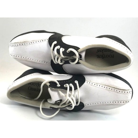 FootJoy GreenJoys Womens Sz 10M Black White 48364 Golf Shoes Soft Spike Patent - Picture 8 of 9